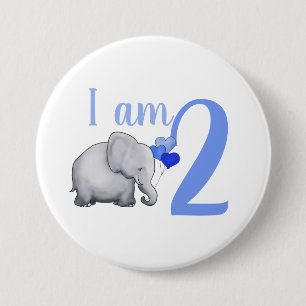 Badge Rond 7,6 Cm Blue Baby Elephant Nom personnalisé et âge 2e an