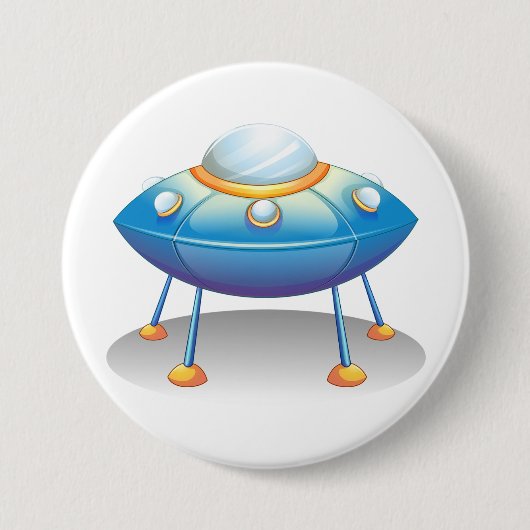 Badge Rond 7,6 Cm Blue Cartoon UFO Spaceship Fun Sci-Fi (Devant)