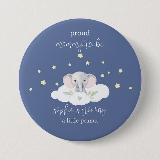 Badge Rond 7,6 Cm Blue Elephant Mommy to Be Baby shower (Devant)