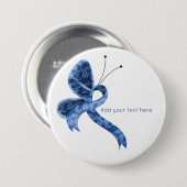 Badge Rond 7,6 Cm Blue Paisley Awareness Ribbon Butterfly Button (Devant & derrière)
