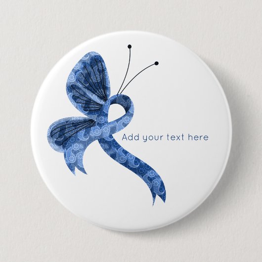 Badge Rond 7,6 Cm Blue Paisley Awareness Ribbon Butterfly Button (Devant)