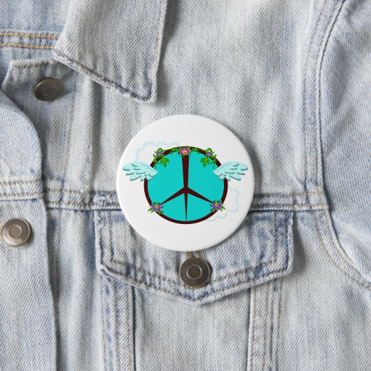 Badge Rond 7,6 Cm Bohemian Angel Wings Peace Symbol (En situation)