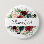 Badge Rond 7,6 Cm Boho Bloom | Burgundy et Navy Blue Bride Party (Devant)