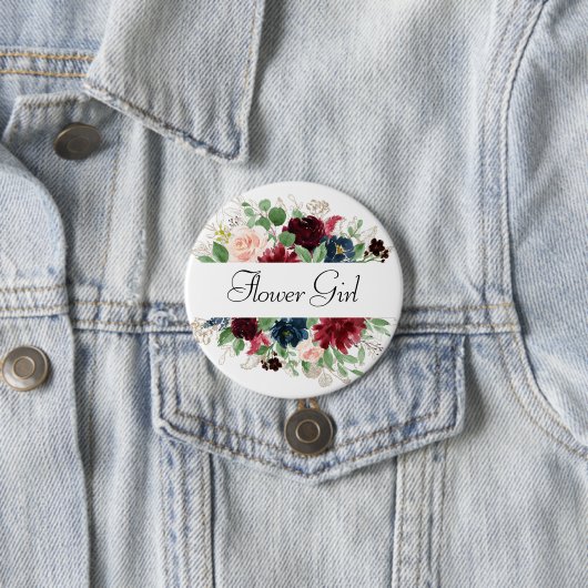Badge Rond 7,6 Cm Boho Bloom | Burgundy et Navy Blue Bride Party (En situation)