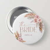 Badge Rond 7,6 Cm Boho Floral Pampas Rose Gold Bride (Devant & derrière)