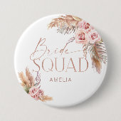 Badge Rond 7,6 Cm Boho Floral Pampas Rose Gold Bride Squad (Devant)