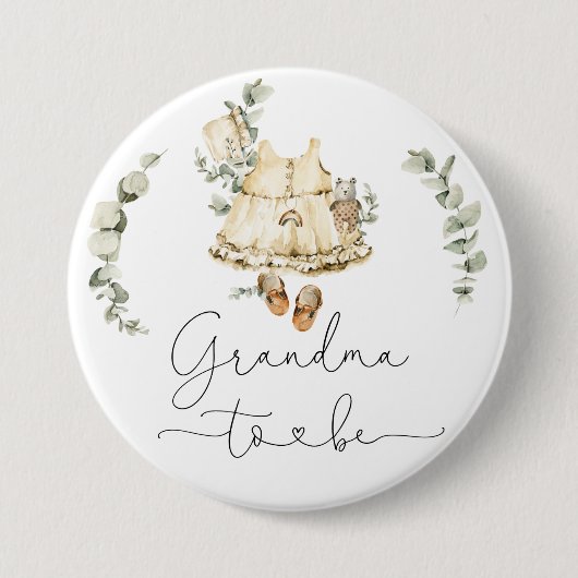 Badge Rond 7,6 Cm Boho nursery eucalyptus fille douche grand-mère po (Devant)