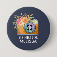 Boho Orange Camera & Fleurs Aquarelle Anniversaire
