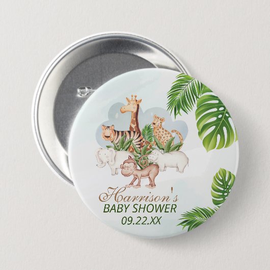 Badge Rond 7,6 Cm Bois Animaux Jungle Baby shower de verdure (Devant & derrière)