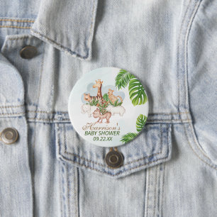 Badge Rond 7,6 Cm Bois Animaux Jungle Baby shower de verdure