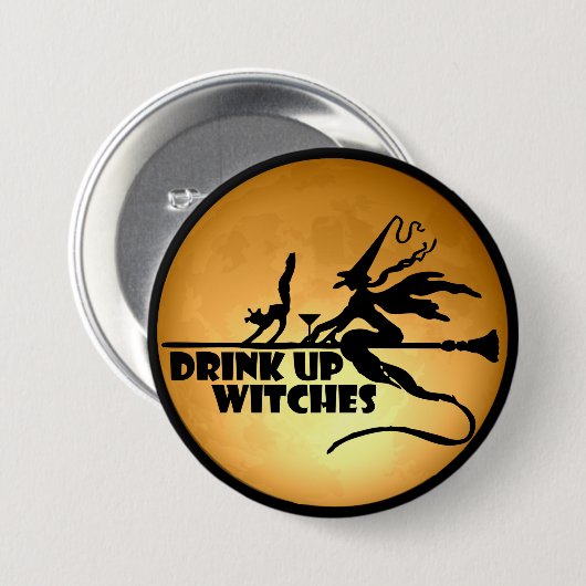 Badge Rond 7,6 Cm Boissons Up witches, Orange Moon (Devant & derrière)