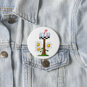 Badge Rond 7,6 Cm Boîte aux lettres avec marguerites et drapeau en f