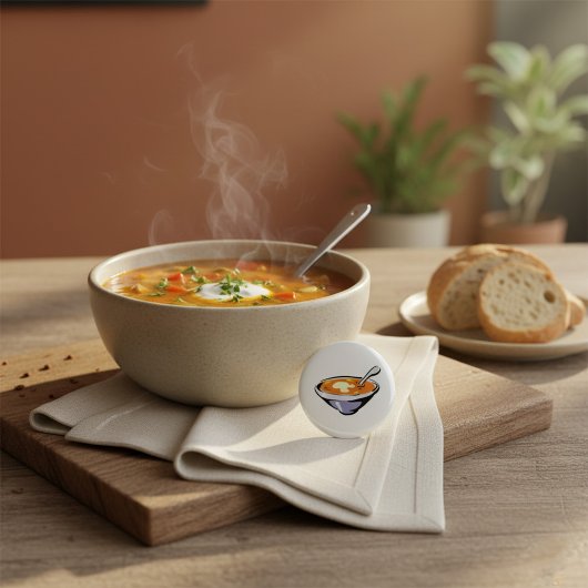 Badge Rond 7,6 Cm Bol soupe de tomate avec cuillère