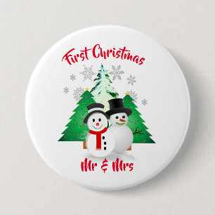 Badge Rond 7,6 Cm Bonhomme de neige Premier Noël M./Mme Fêtes