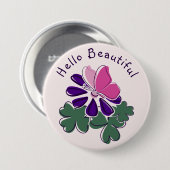 Badge Rond 7,6 Cm Bonjour Beau Papillon rose sur Fleur violette (Devant & derrière)