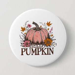 Badge Rond 7,6 Cm Bonjour Citrouille Fall Floral Design 🎃 🍂
