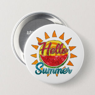 Badge Rond 7,6 Cm Bonjour été Watercolor Watermelon & Vibrant Sun