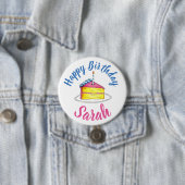 Badge Rond 7,6 Cm Bonne fête d'anniversaire Pink Cake Slice Candle P (En situation)