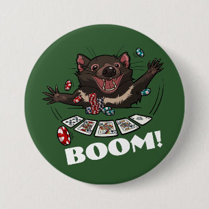 Badge Rond 7,6 Cm Boom ! Caricature de Tasmanian Devil Royal Flush P