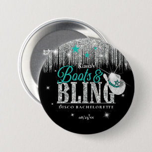 Badge Rond 7,6 Cm Boots 'n Bling Disco Bachelorette Teal ID925