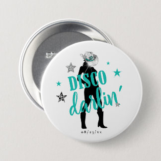 Badge Rond 7,6 Cm Boots 'n Bling Disco Darlin' Turquoise ID925 