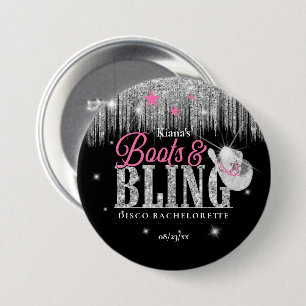 Badge Rond 7,6 Cm Boots 'n Bling Disco Enterrement de Vie de Jeune F