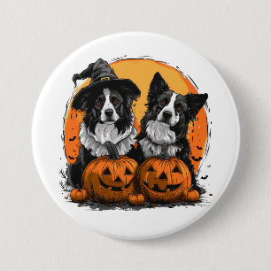 Badge Rond 7,6 Cm Bordure Collie Chiens Halloween Jack O Lanterns
