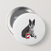 Badge Rond 7,6 Cm Boston Terrier avec boisson (Devant & derrière)
