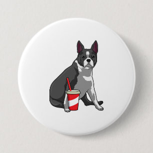 Badge Rond 7,6 Cm Boston Terrier avec boisson