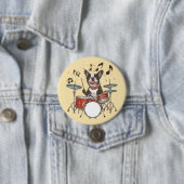 Badge Rond 7,6 Cm Boston Terrier Dog Playing Drums (En situation)