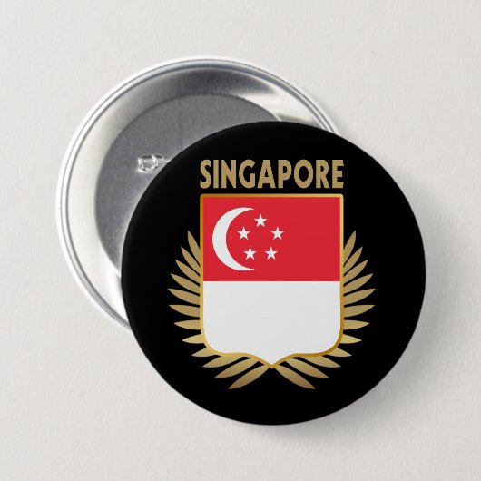 Badge Rond 7,6 Cm Bouclier indicateur de Singapour (Devant & derrière)
