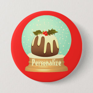 Badge Rond 7,6 Cm Boule à neige de pudding aux prunes hiver gâteau r