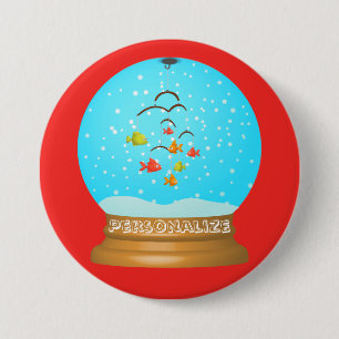 Badge Rond 7,6 Cm Boule à neige fantaisiste rouge bleu bol à poisson