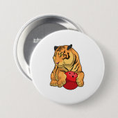 Badge Rond 7,6 Cm Boule de bowling Tiger Bowling (Devant & derrière)