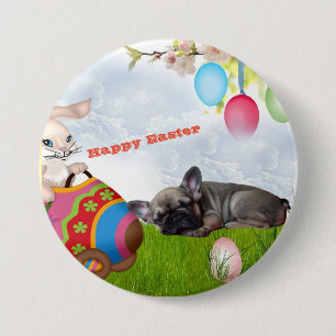 Badge Rond 7,6 Cm Bouledogue français Joyeuses Pâques Bouledogue fra