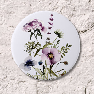Badge Rond 7,6 Cm Bouquet de fleurs sauvages violettes Floral aquare