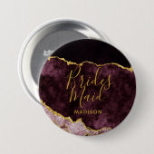 Badge Rond 7,6 Cm Bourgogne Blush Gold Foil Agate Marbre (Devant & derrière)