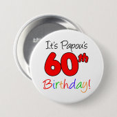 Badge Rond 7,6 Cm Bouton 60e anniversaire de Papou Grand-père grec (Devant & derrière)