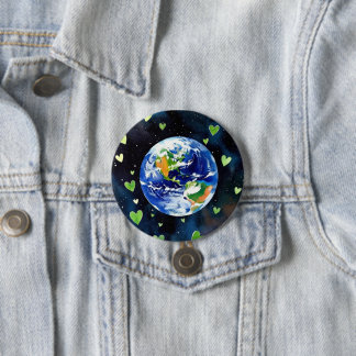 Badge Rond 7,6 Cm Bouton Amour de la Terre - Planète avec un pin à c