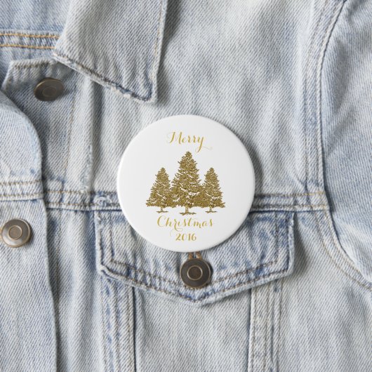 Badge Rond 7,6 Cm Bouton Arbres de Noël d'or (En situation)