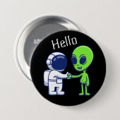 Badge Rond 7,6 Cm Bouton Astronaute Rencontre Alien (Devant & derrière)