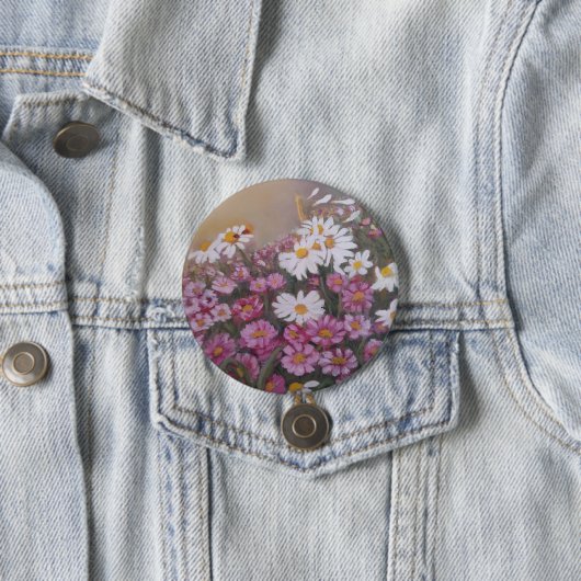 Badge Rond 7,6 Cm Bouton avec marguerites (En situation)
