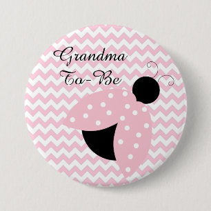 Badge Rond 7,6 Cm Bouton Baby shower de la coccinelle rose "Grand-mè