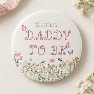 Badge Rond 7,6 Cm Bouton Baby shower fille Fleur sauvage papa