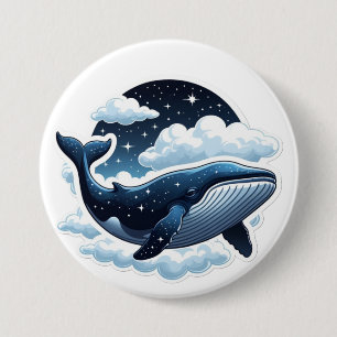Badge Rond 7,6 Cm Bouton Baleine de nuage flottant avec des étoiles