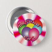Badge Rond 7,6 Cm Bouton Balloons Fille Anniversaire (Devant & derrière)