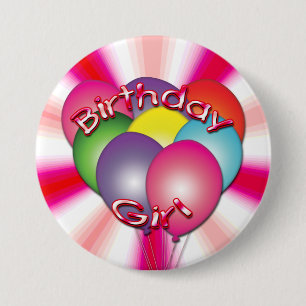 Badge Rond 7,6 Cm Bouton Balloons Fille Anniversaire