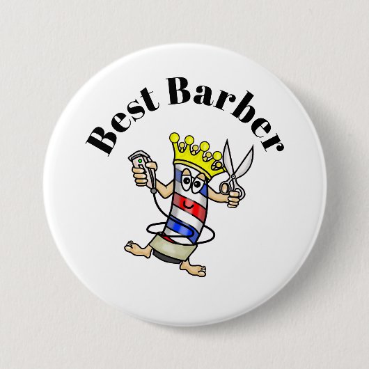 Badge Rond 7,6 Cm Bouton Barber - Caractère Pole Barbier (Devant)