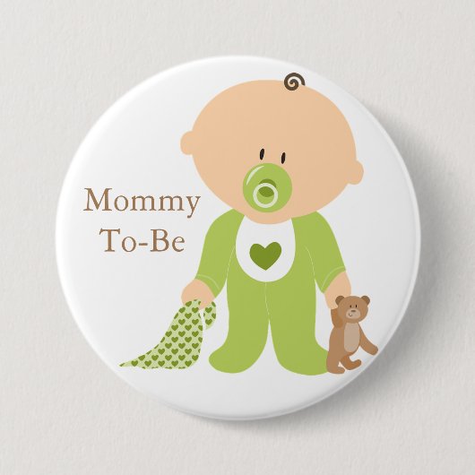 Badge Rond 7,6 Cm Bouton bébé vert future maman (Devant)