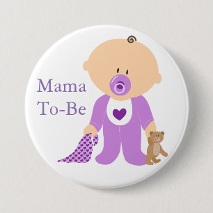 Badge Rond 7,6 Cm Bouton bébé violet Maman à venir